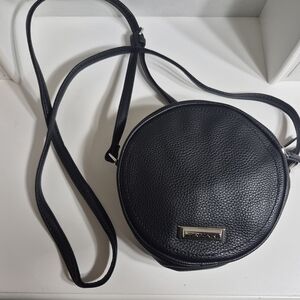 Tahari Black Faux Leather Round Crossbody Bag